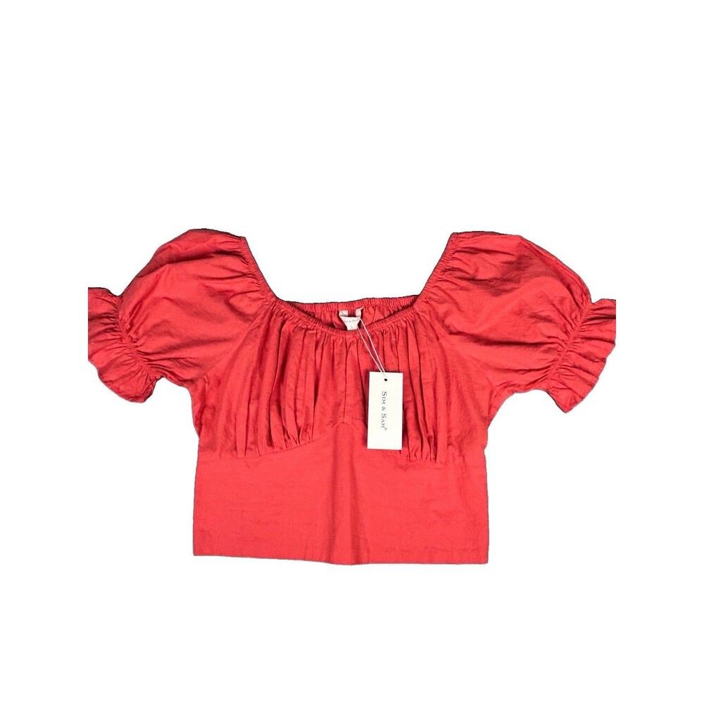 Sim & Sam Burnt Sienna milkmaid style crop top puffed sleeves Sz L